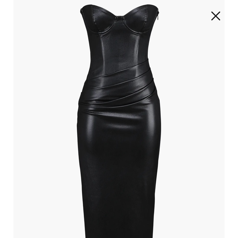 House of CB Black Ruched Strapless Bodycon Dress